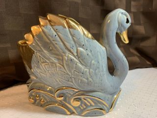 Rare Vintage 1959 Mccoy Pottery Swan Planter W/ Rose & Gold Wings