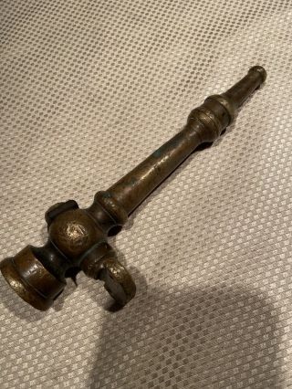 Vintage Antique Brass Water Hose Nozzle With Valve — Rare — 7 1/2” Long