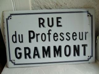 French Porcelain Enamel Street Sign " Rue Du Professeur Grammont " Vintage