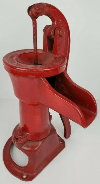Vintage Red Jacket Primitive Cast Iron Hand Crank Well Water Pump Garden Decor