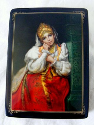 Vintage Fedoskino Hand Painted Russian Lacquer Box,  Miniature Portrait