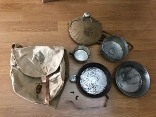 Vintage Boy Scout Canteen,  Mess Kit & Small Backpack - Heavy Early Mess Kit Bsa
