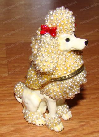 White Poodle Trinket Box (by Kubla Crafts,  3487w) Australian Crystals,  Pewter