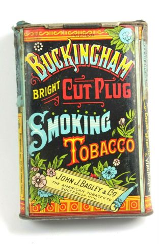 Vintage Buckingham Bright Cut Plug Tobacco Vertical Pocket Tin Full Tax Stamp