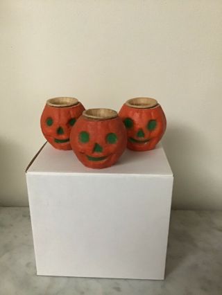 3 Vintage Halloween Jack O.  Lantern Nut Cups Paper Mache Pumpkin J.  O.  L.  Cup