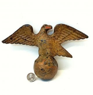 Antique 6 " Cast Iron Eagle On Ball Finial Architectural Salvage Globe Old Paint