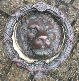 Vintage Large Solid Brass Lion Head Door Knocker