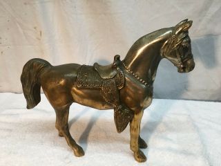 Vtg Cast Metal Copper Brass Bronze Finish Clock Horse 10 " X 12 " Western Saddle