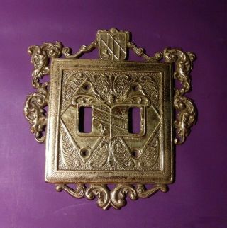 Vintage Virginia Metalcrafters Solid Brass Ornate 2 Light Switch Plate Cover