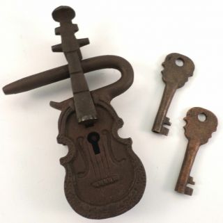 Violin Lock And Key Set Vintage Cast Iron With Brass Inner Workings K532