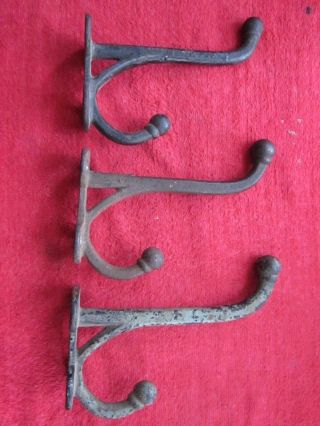 3 Antique Stair Stepped Matching Large 5 3/4 ",  6 ",  6 1/4 " Cast Iron Wall Hooks