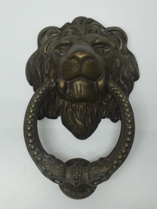 Vintage Solid Brass Lion Head Door Knocker 8 1/2 " Long 5 1/2 " Wide Very Heavy