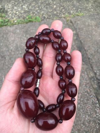 Good Vintage Phenolic Cherry Amber Bakelite Faturan Bead Necklace 42.  6 Gram