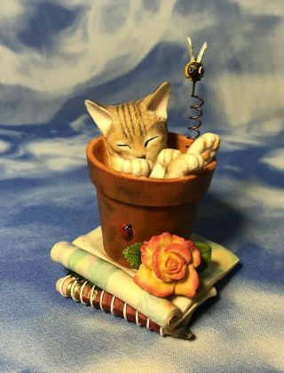 Htf Country Artists " Summer Snooze " Cat Kitten Flower Pot Figurine Ca04621 Rguc