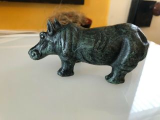 Vintage Hippopotamus Statue Figurine Heavy Metal Green Black 345 Grams Estate