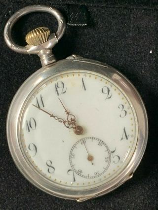 Antique Swiss 800 Silver Pocket Watch,  C.  1900 Open Face Top Wind,  Pin Set