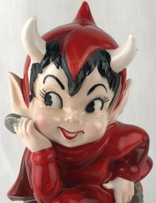 Vintage Lefton Root of All Evil Red Devil Ceramic Porcelain Money Bank Pixie 2