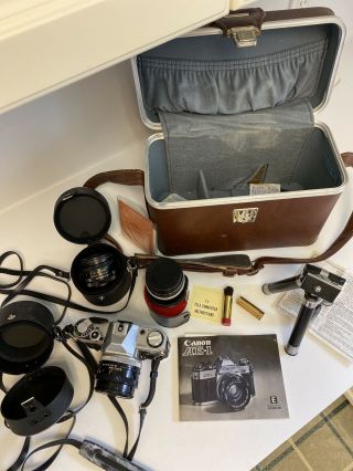 Canon AE - 1 35mm Vintage Camera,  Multiple Lenses,  Case,  Tripod 2