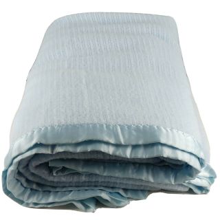 Vintage Acrylic Blanket Satin Nylon Trim 4 Sides Light Blue Soft 108 X 90 Usa