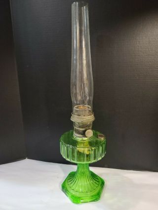 Vintage Aladdin Green Crystal Corinthian Model B Oil Lamp