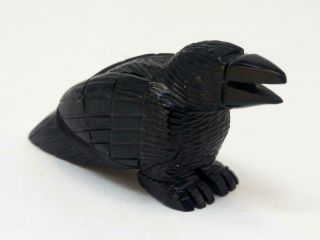 Raven Crow Black Jet Bird Fetish Carving By Ernie Mackel,  Zuni Pueblo Indian Art