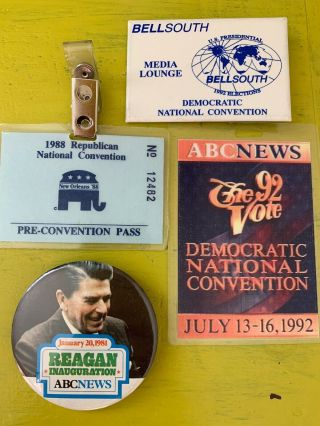 Abc Tv News Press Pass Badge Pinback Reagan Inauguration Dnc Rnc Convention Bell