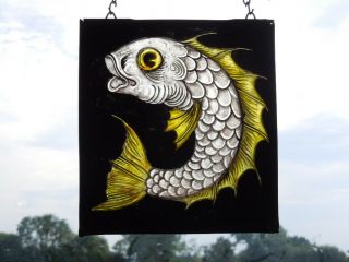 Vintage Stained Glass Fragment Of A Mythical Fish.