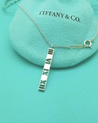 Vintage Tiffany & Co Silver Atlas Pierced Bar Pendant Charm Necklace