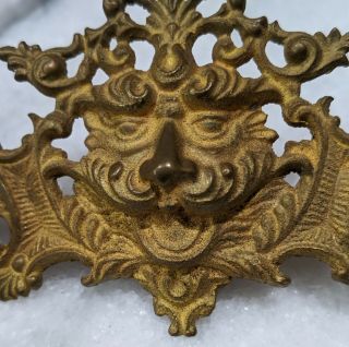 Antique Victorian Brass Drawer Pulls Lion Face North - Wind Bacchus Gargoyle Pair