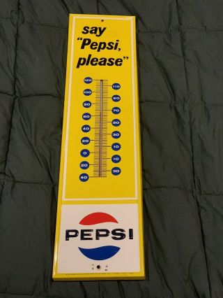 Vintage Say Pepsi Please Thermometer Stout Sign Usa Yellow Coke Cola Soda Pop