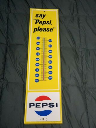 Vintage Say Pepsi Please Thermometer Stout Sign USA Yellow Coke Cola Soda Pop 2