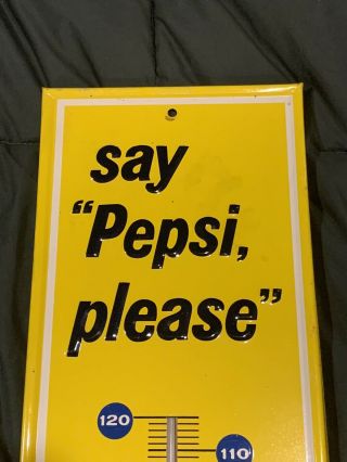Vintage Say Pepsi Please Thermometer Stout Sign USA Yellow Coke Cola Soda Pop 3
