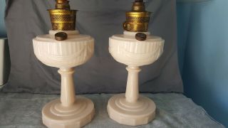 Set Of 2 Antique Vintage Aladdin Alacite Tall Lincoln Drape Oil Lamp Model B.