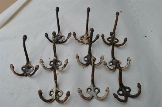 Set 10 Antique Cast Iron Matching Wall Coat Hooks Acorn Tipped Hooks