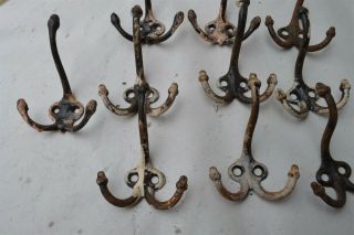 Set 10 Antique Cast Iron Matching Wall Coat Hooks Acorn tipped hooks 2