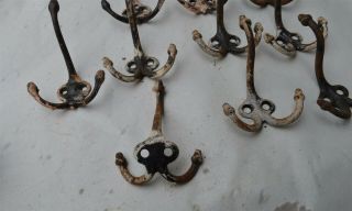 Set 10 Antique Cast Iron Matching Wall Coat Hooks Acorn tipped hooks 3