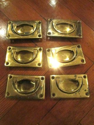 Set Of 6 Matching Vintage Solid Brass Cabinet Draw Door Handles