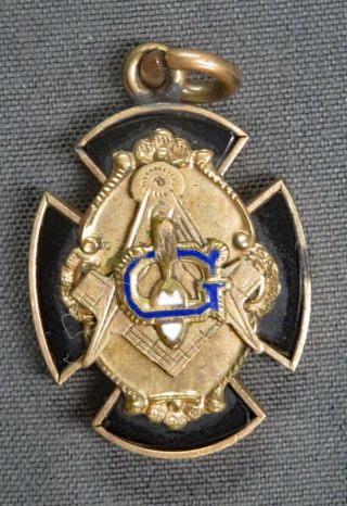 Antique Masonic Watch Fob Pendant Freemason Black Onyx Gf Gold Filled