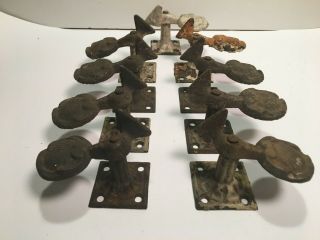 Set Of 9 Antique Cast Iron Shutter Dogs Window Hardware Shell Design