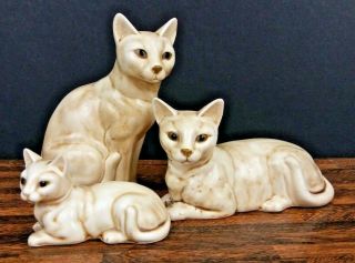 Set Of (3) Vintage Norleans Ceramic Cat Figurines Male Female Kitten Japan