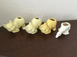 Morton Pottery? Cat Planters 3 Yellow Ceramic Cat Vases And Duck