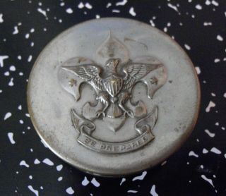 Vintage Boy - Scouts Collapsing Metal Cup With Lid " Be Prepared " Eagle Usa Rare
