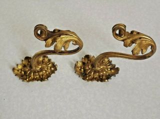 Pair Old French Cast Bronze Empire Style Acanthus Curtain Tie Back Hooks 2148