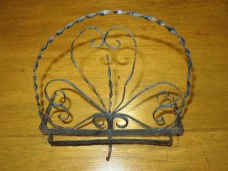 Primitive Early Rare 18th C.  Wrought Iron Decorated Betty Oil Lamp Lantern Holder
