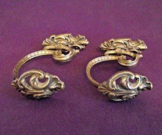 Pair Antique 19th Century French Rococo Cast Bronze Ornate Tie Back Hooks 1013