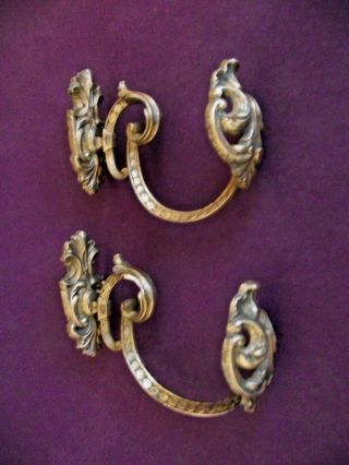 Pair Antique 19th Century French Rococo Cast Bronze Ornate Tie Back Hooks 1013 2