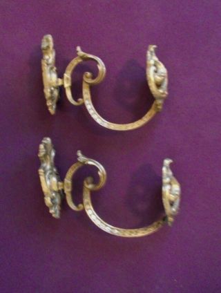 Pair Antique 19th Century French Rococo Cast Bronze Ornate Tie Back Hooks 1013 3