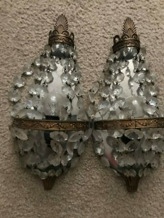 Lights,  Vintage/antique Crystal Wall Lights With Brass Trim.
