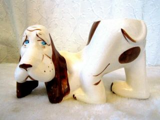 Vintage Ceramic Basset Hound Dog Planter Blue Eyes Mid Century Retro