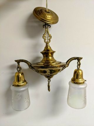 Antique Vintage Chandelier Bronze W/ Glass Made In France